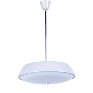 Mid-Century Czech Pendant Light in Steel and Opaline Glass attributed to Lidokov, 1950s For Sale