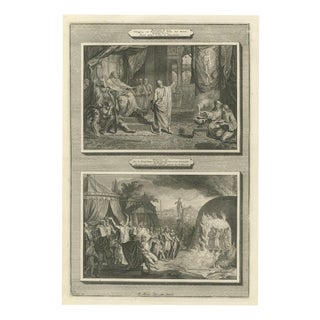 Pieter Mortier, Daniel Interprets the Dream and the Fiery Furnace, Pieter 1700, Engraving For Sale