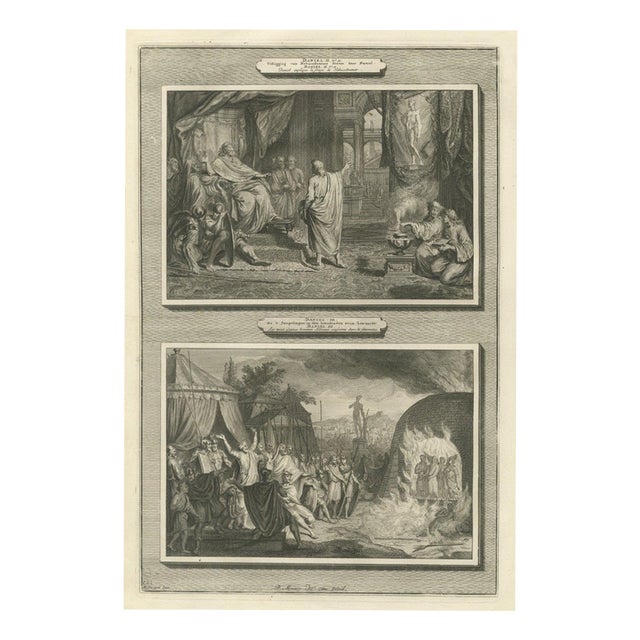Pieter Mortier, Daniel Interprets the Dream and the Fiery Furnace, Pieter 1700, Engraving For Sale