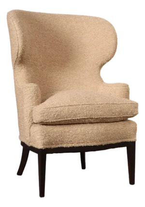 Deco Mahogany and Bouclé Wingback Chair by Edward Wormley for Dunbar Model 103b