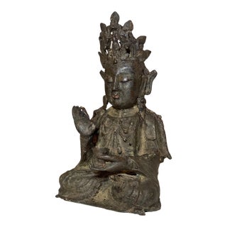 Antique 1600's Ming Dynasty Chinese Bodhisattva Guanyin Bronze Statue Sculpture For Sale