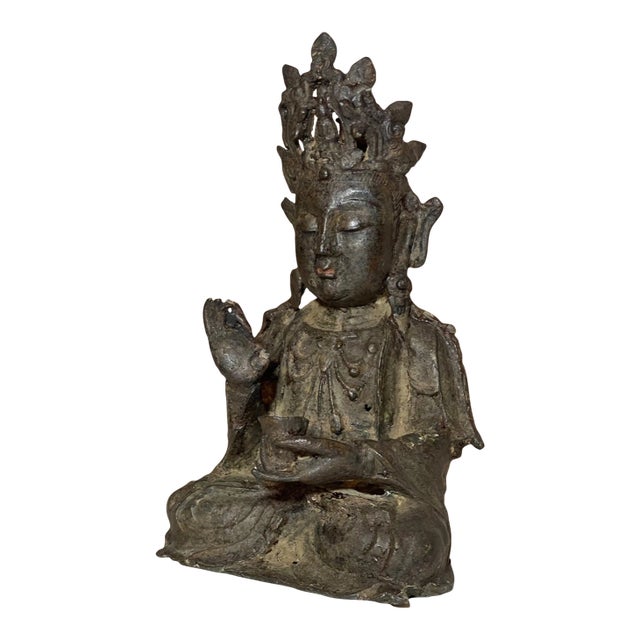 Antique 1600's Ming Dynasty Chinese Bodhisattva Guanyin Bronze Statue Sculpture For Sale