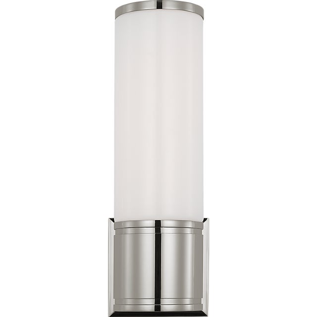 Halford 14" Bath Sconce in Polished Nickel with White Glass Designer: Chapman & Myers Finish: Polished Nickel Height:...