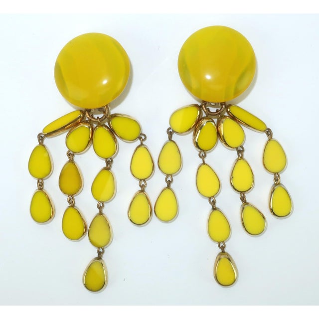 1980s 1980's Yellow Glass Dangle Earrings, a Pair For Sale - Image 5 of 7