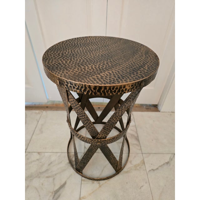 Mid-Century Modern Mid Century Modern X Design Hand Hammered Side Table For Sale - Image 3 of 9