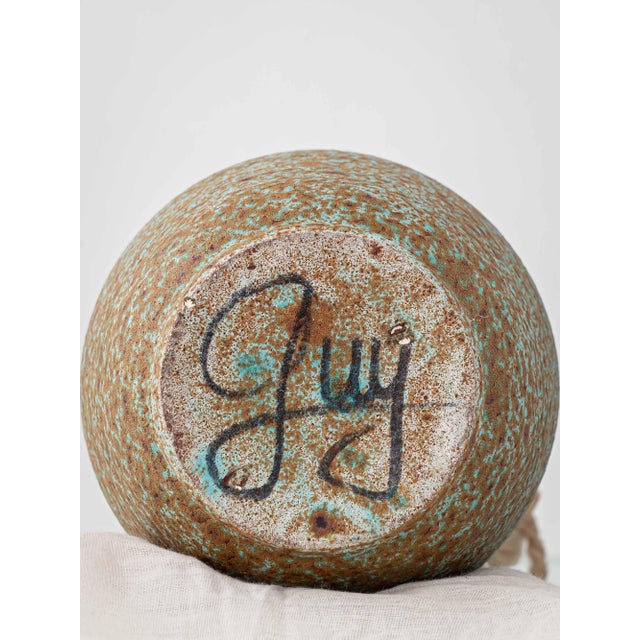 Mid-Century Modern French Pottery Table Lamp with Raffia Lampshade from Accolay Studio, 1950s For Sale - Image 12 of 13