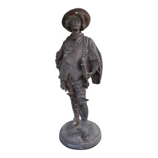 Antique French Spelter Musketeer Sculpture Attributed to Auguste Moreau, C. 1890–1910 as Is For Sale