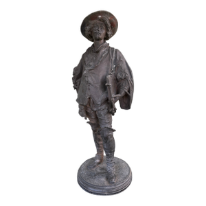 Antique French Spelter Musketeer Sculpture Attributed to Auguste Moreau, C. 1890–1910 as Is