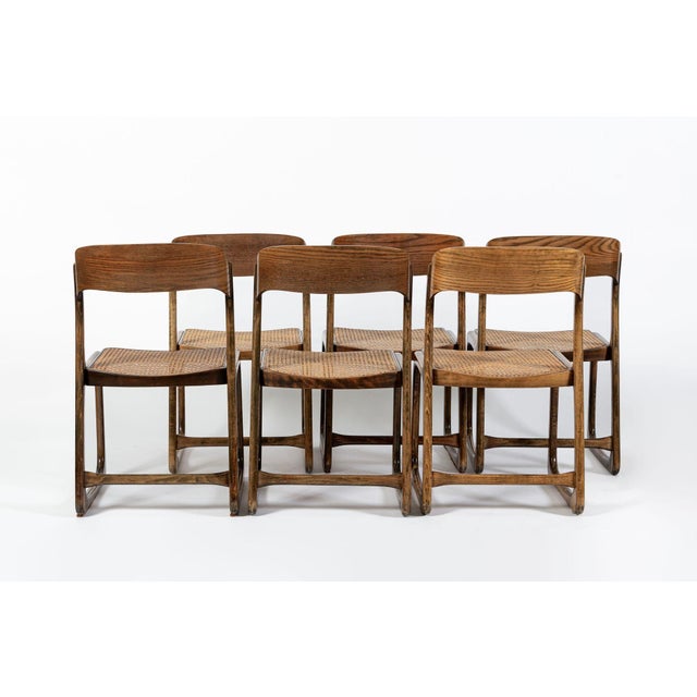 Mid-Century Modern Mid Century Modern French Wood & Cane Wicker Chairs by Baumann For Sale - Image 3 of 13