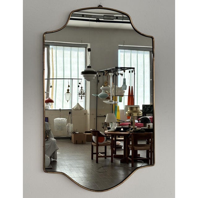 Large Mid-Century Italian Wall Mirror with Brass Frame, 1970s For Sale - Image 17 of 17