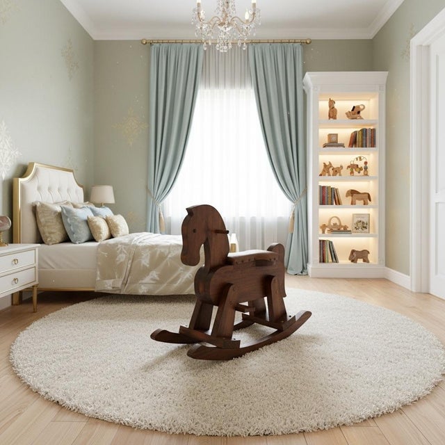 1990s Vintage Solid Wood Rocking Horse. Sculptural Rocking Accent Chair, Nursery Statement Piece. Mid-Century Modern Style For Sale - Image 5 of 9