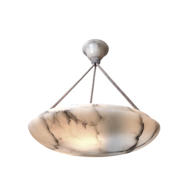 -1930's Large Original Creamy White + Grey Alabaster Coupe W/ Rope Cord and Alabaster Canopy For Sale - Image 16 of 18