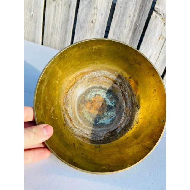 Vintage Asian Brass Decorative Bowl For Sale - Image 4 of 7