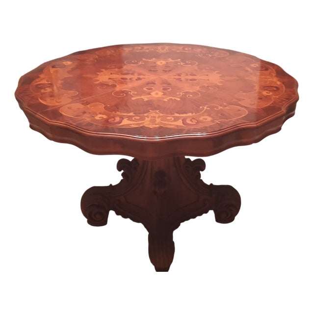 Antique Dining Table in Finely Inlaid Walnut Root, 1960s For Sale