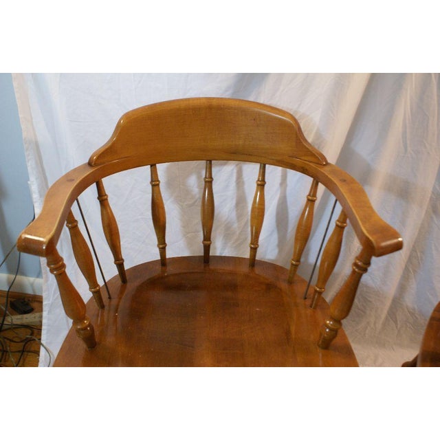 Vintage Cochrane's Furniture Hard Maple Barrell Seat Windsor Arm Chairs