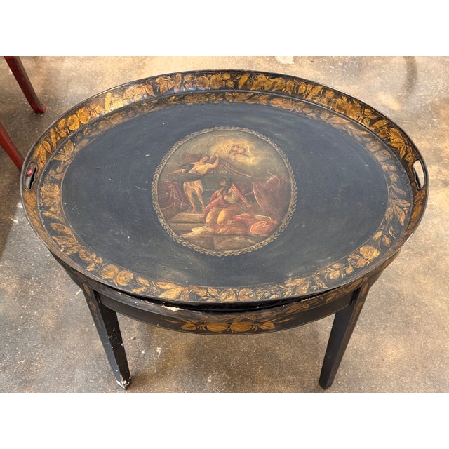 19th Century 19th Century Painted Tole Tray on Stand For Sale - Image 5 of 12
