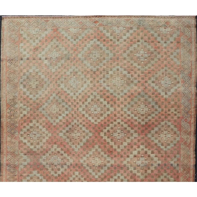 Colorful Vintage Turkish Embroidered Flat-Weave in Diamond Design in Orange 5'11" X 7'6" For Sale In Atlanta - Image 6 of 11
