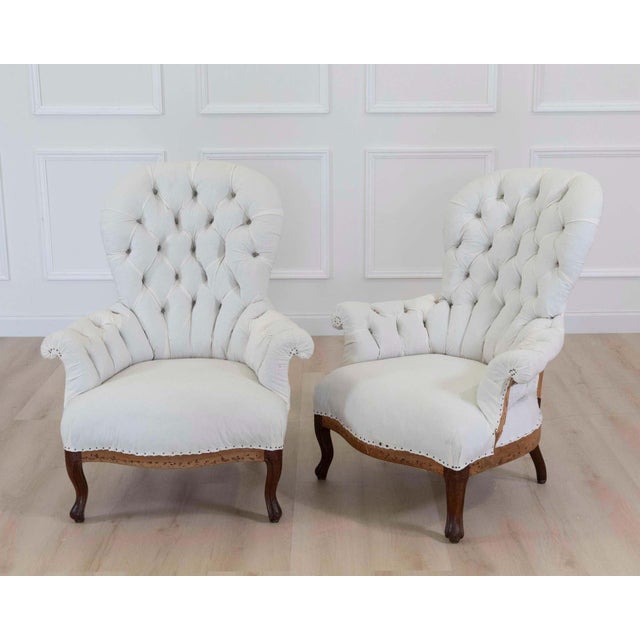 Off-white Pair of 20th Century French High Back Chairs, Ready to Upholster For Sale - Image 8 of 12