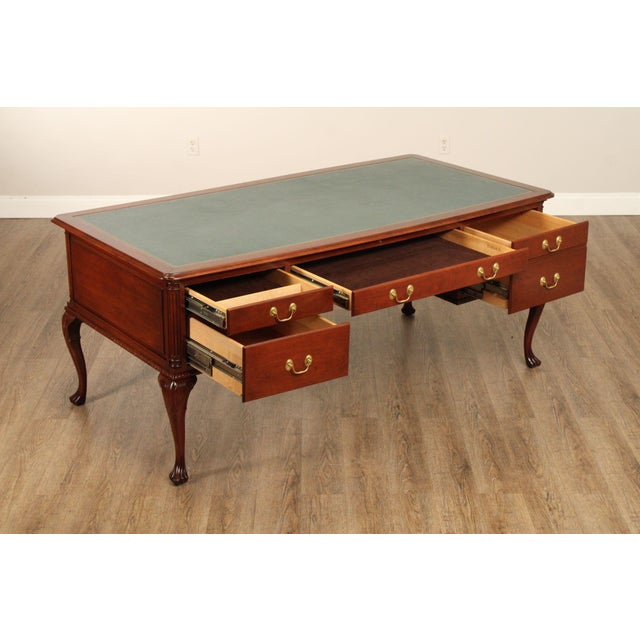 Queen Anne Harden Georgian Style Cherry Leather Top Executive Writing Desk For Sale - Image 3 of 12