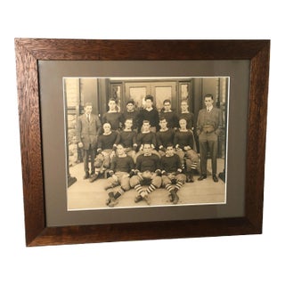 Antique Circa 1912 Boston Massachusetts High School Football Team Authentic Photograph in Walnut Wood Frame For Sale