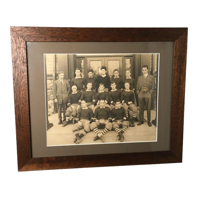 Antique Circa 1912 Boston Massachusetts High School Football Team Authentic Photograph in Walnut Wood Frame For Sale
