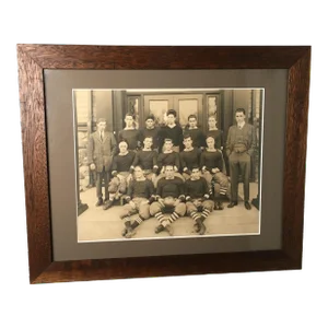 Antique Circa 1912 Boston Massachusetts High School Football Team Authentic Photograph in Walnut Wood Frame