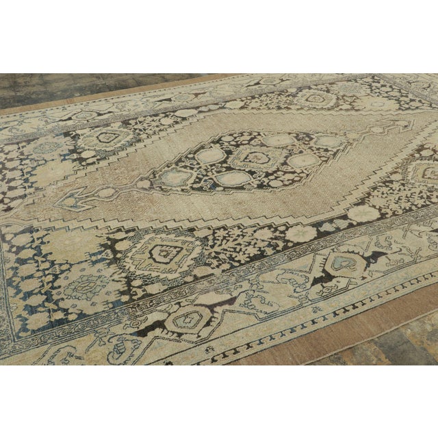 Rug & Kilim Antique Persian Bibikabad Rug in Beige and Gray With Medallion - Rug and Kilim For Sale - Image 4 of 7