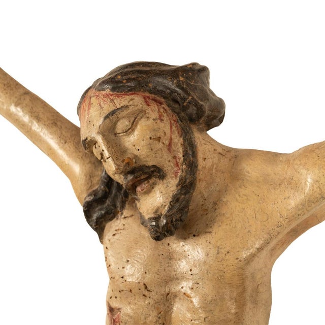 Tan Antique German Baroque Carved Wooden Painted Corpus Christi Christ Statue 1600 For Sale - Image 8 of 12