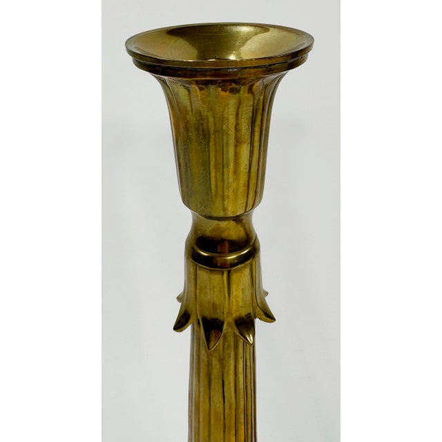 Vintage Grand Fluted Brass Candlesticks, a Pair For Sale In Kansas City - Image 6 of 8