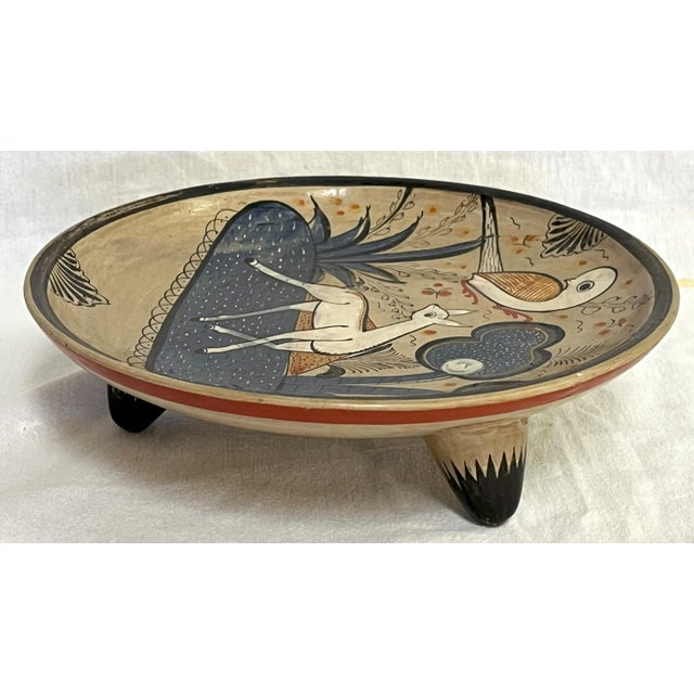 Vintage Mexican Hand Painted Folk Art Pottery Footed Dish For Sale - Image 11 of 12