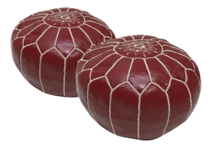 Moroccan Red Leather Pouf Covers - a Pair