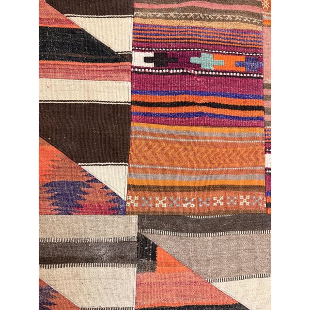 Turkish 1930s Multicolor Geometric Antique Turkish Village Flatwoven Wool Kilim Rug For Sale - Image 3 of 6