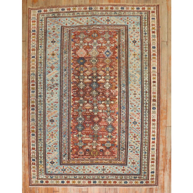 Folk Art 19th Century Antique Zabihi Collection Caucasian Chi Chi Kuba Rug - 4'3" x 5'5" For Sale - Image 3 of 9