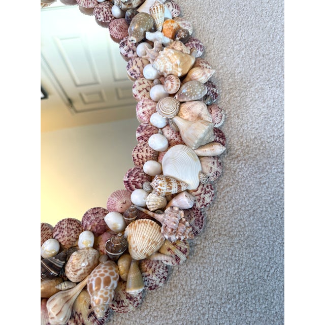 Boho Chic Vintage Handmade Shell Encrusted Oval Wall Mirror For Sale - Image 3 of 8