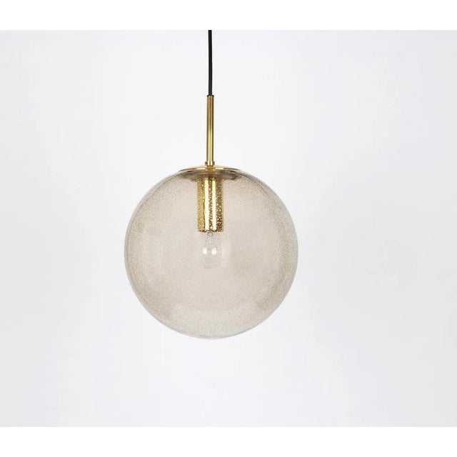 1970s Large Brass with Smoked Glass Ball Pendant from Limburg, Germany, 1970s For Sale - Image 5 of 10