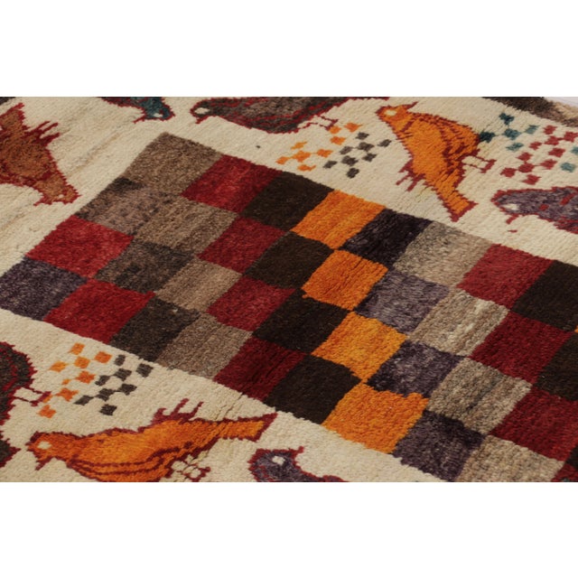 1950s Vintage Persian Gabbeh Rug, Checkerboard and Bird Pictorials - Rug & Kilim For Sale - Image 5 of 10