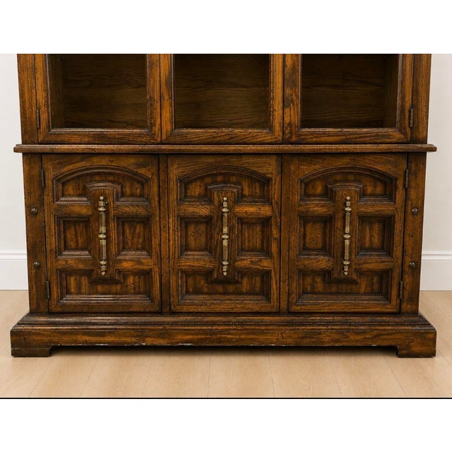 American of Martinsville 1980s American of Martinsville Lighted Oak China Cabinet / Display Hutch With Glass Shelves For Sale - Image 4 of 14