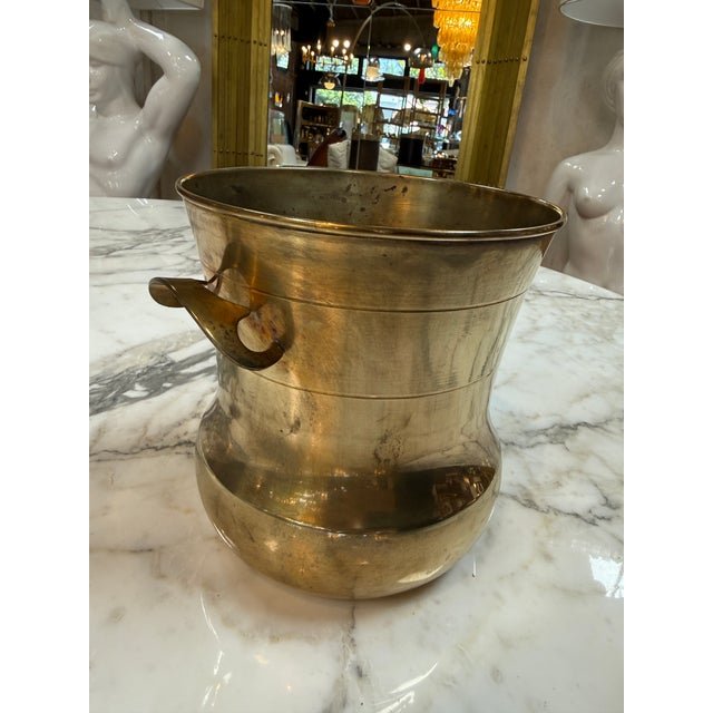 Modern 1970s Brass Champagne Bucket / Wine Cooler With Ring Handles For Sale - Image 3 of 7