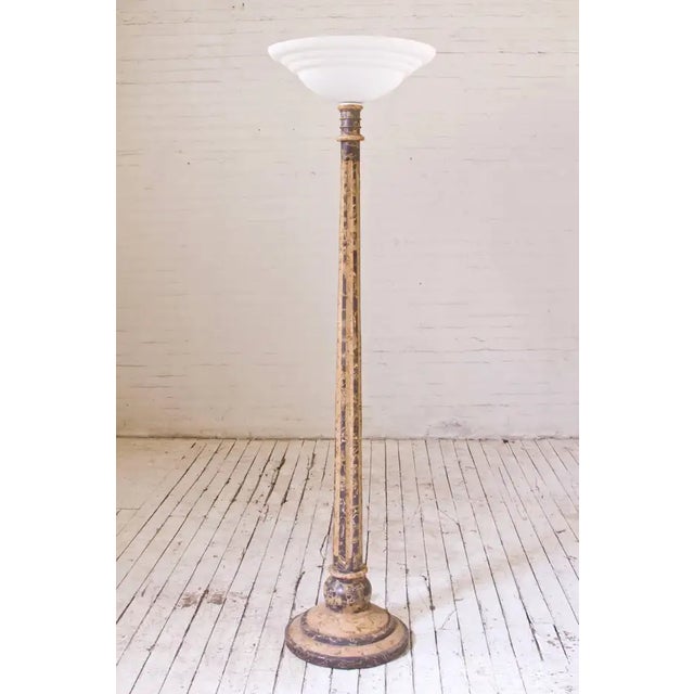 Gorgeous early 20th century handmade Venetian floor lamp with stone inlay, Corroso glass shade, and brass accents. Tapered...