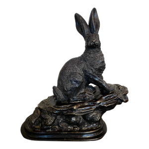 Late 19th Century 21" Antique Bronze Rabbit Hare Table Top Sculpture After Louis Bayre Unsigned
