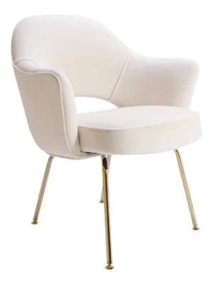 Saarinen Executive Arm Chairs in Crème Velvet, Gold Edition