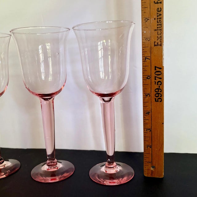 Blush Vintage Blush Pink Water Goblets – Set of 3, Tall Wine Glasses • 8 3/4″ Tall • Thick Stemmed Water Goblets For Sale - Image 8 of 9