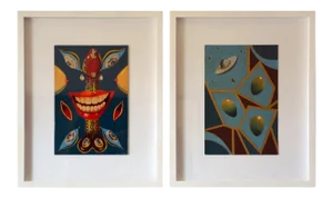 Surrealist Oil on Panel Paintings in Shadow Boxes - A Pair