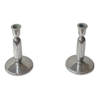 Vintage Art Deco Candleholders in Pewter by Just Andersen, 1930s, Set of 2 For Sale
