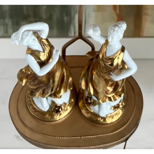 Gold Italian Neoclassical Capodimonte-Style Figural Porcelain Table Lamp "Dancing Muses" For Sale - Image 8 of 18
