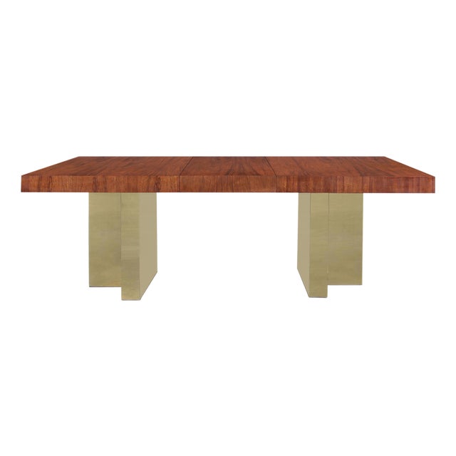 Mid-Century Modern Walnut and Brass Expanding Dining Table by Milo Baughman For Sale