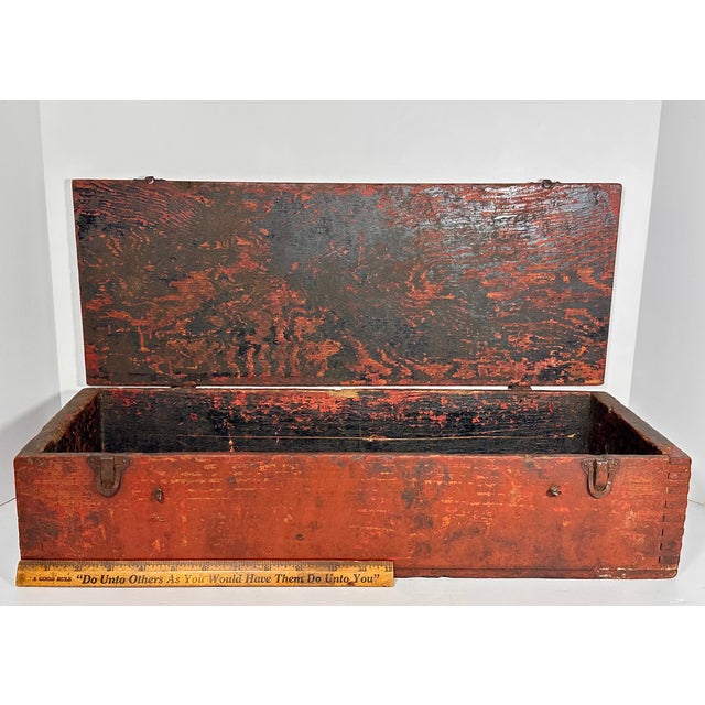 Early 20th Century Farmhouse Red Dovetail Trunk Box For Sale - Image 16 of 17