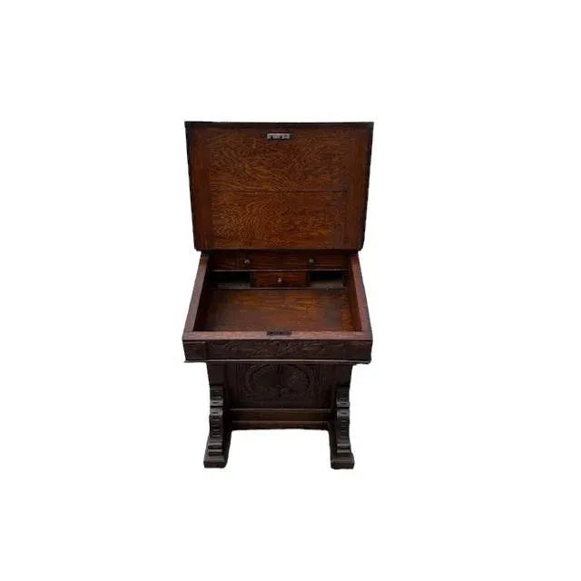 19th Century English Carved Oak Davenport For Sale - Image 4 of 12