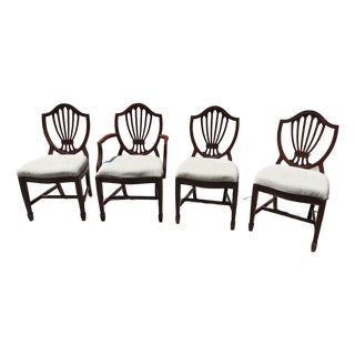 1970s Collection of Wooden Dining Chairs With Cushions and Captains Chair- Set of 4 For Sale