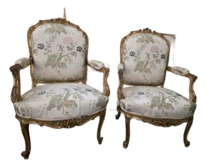 Antique Louis XV Style Giltwood Armchairs